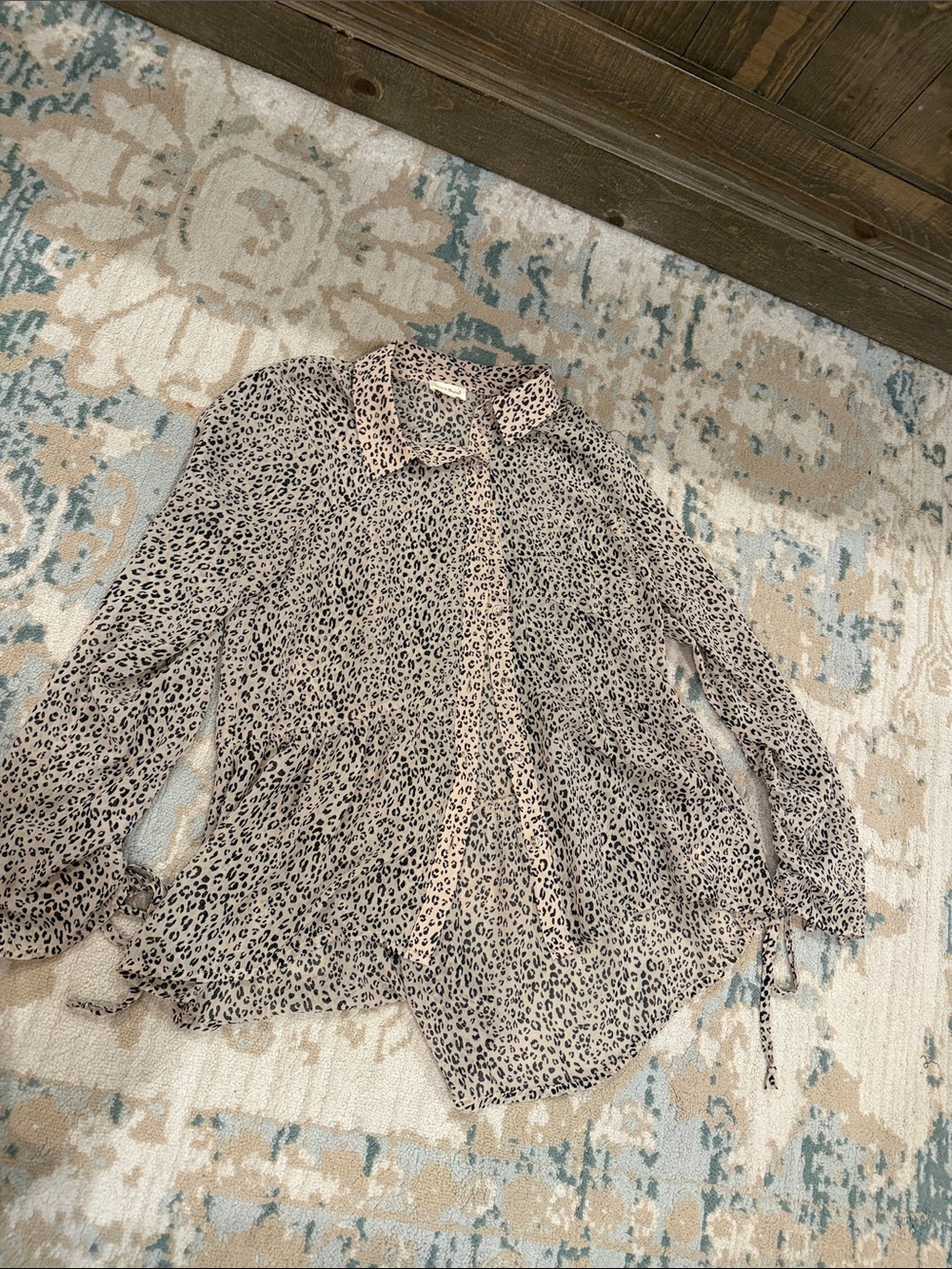 Hem & Thread Blush Leopard Print Button-Front Blouse